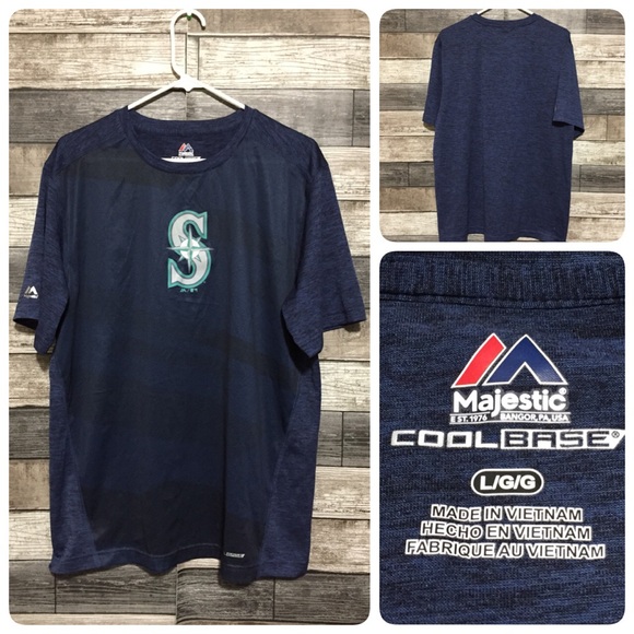 Majestic Cool Base Seattle Mariners MLB T Shirt Men’s L Blue Short Sleeve - Picture 1 of 9